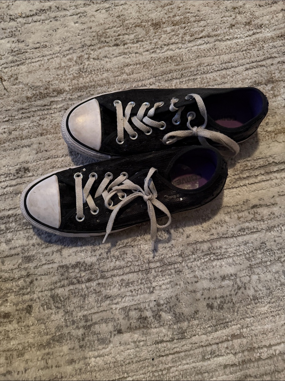 Low-Top Women’s Black Sequins Converse Sneakers with White Toe and Laces